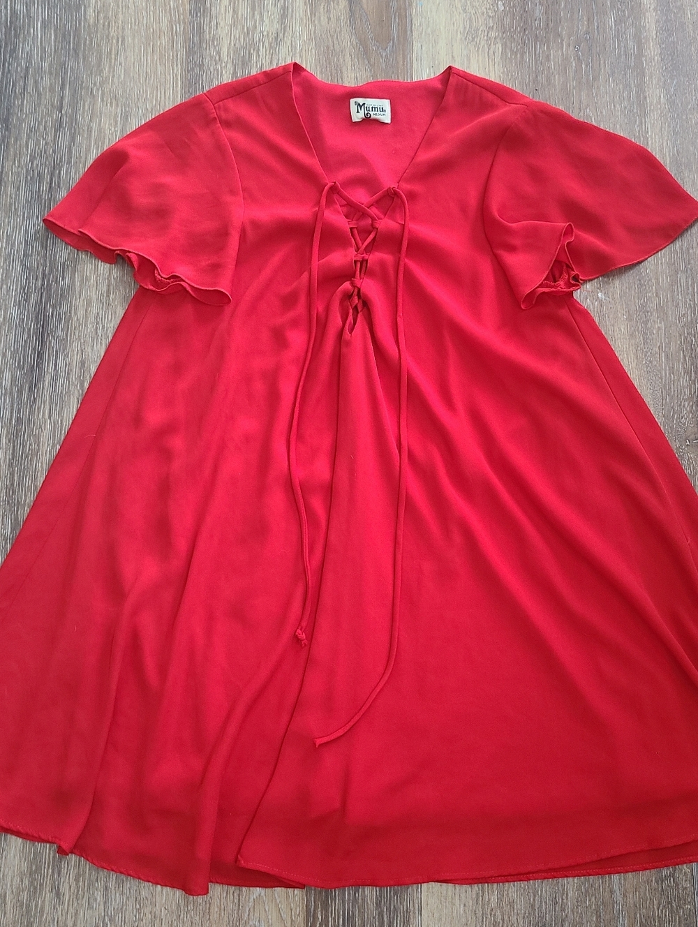 Show Me Your Mumu red lace-up flutter sleeve dress Size Med